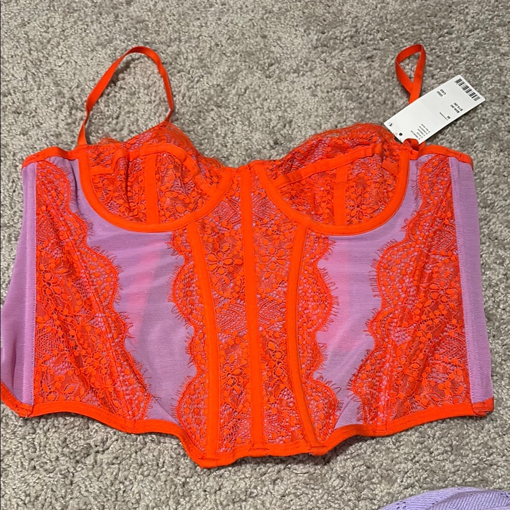 Lace Bustier in Orange and Purple